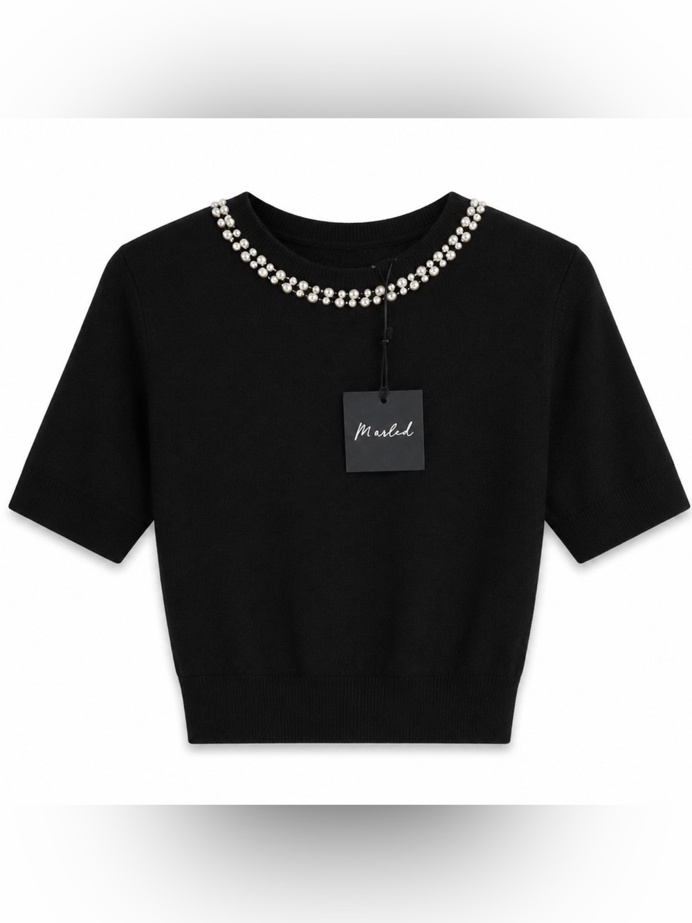 NWT Marled Black Pearl Trim Cropped Knit  Size S